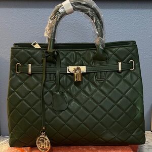 Badgley Mischka Dark Green Quilted Satchel